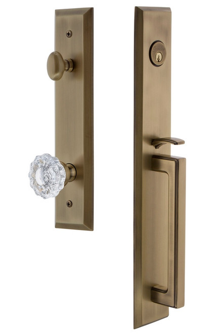 Grandeur Hardware - Fifth Avenue One-Piece Handleset with D Grip and Versailles Knob in Vintage Brass - FAVDGRVER - 846588