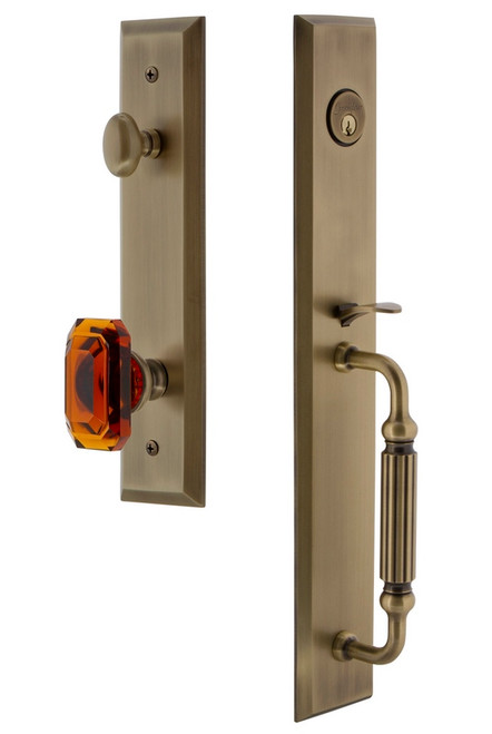 Grandeur Hardware - Fifth Avenue One-Piece Handleset with F Grip and Baguette Amber Knob in Vintage Brass - FAVFGRBCA - 845632