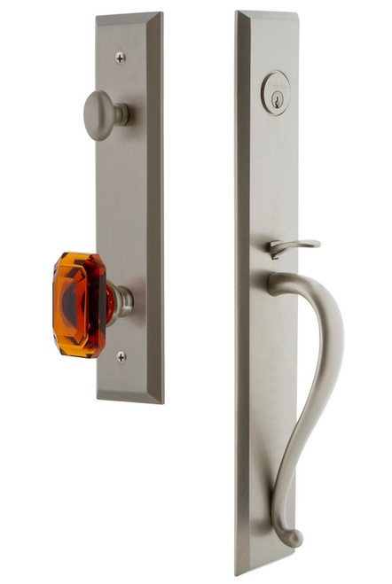 Grandeur Hardware - Fifth Avenue One-Piece Handleset with S Grip and Baguette Amber Knob in Satin Nickel - FAVSGRBCA - 845611