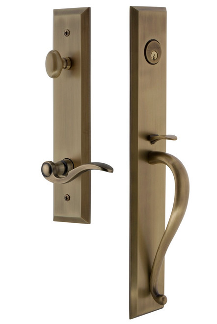 Grandeur Hardware - Fifth Avenue One-Piece Handleset with S Grip and Bellagio Lever in Vintage Brass - FAVSGRBEL - 847706