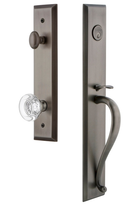 Grandeur Hardware - Fifth Avenue One-Piece Dummy Handleset with S Grip and Bordeaux Knob in Antique Pewter - FAVSGRBOR - 849318