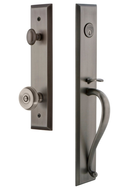 Grandeur Hardware - Fifth Avenue One-Piece Handleset with S Grip and Bouton Knob in Antique Pewter - FAVSGRBOU - 845831