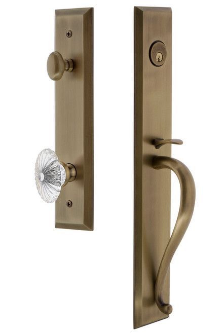 Grandeur Hardware - Fifth Avenue One-Piece Handleset with S Grip and Burgundy Knob in Vintage Brass - FAVSGRBUR - 845937