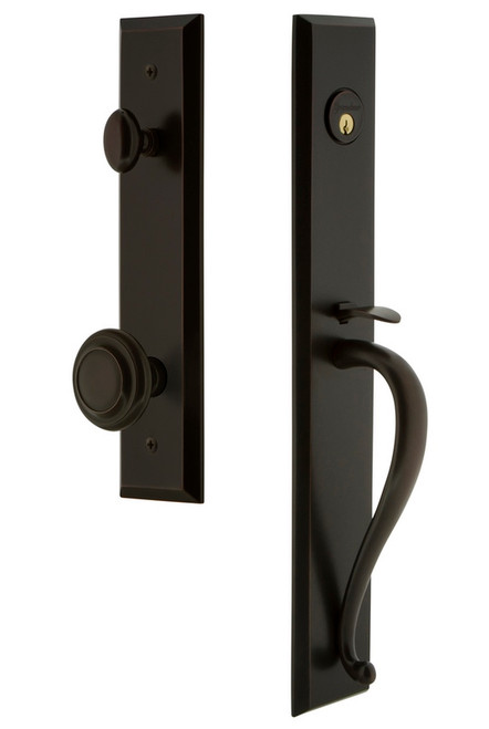 Grandeur Hardware - Fifth Avenue One-Piece Handleset with S Grip and Circulaire Knob in Timeless Bronze - FAVSGRCIR - 846046