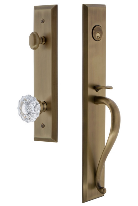 Grandeur Hardware - Fifth Avenue One-Piece Handleset with S Grip and Versailles Knob in Vintage Brass - FAVSGRVER - 846596