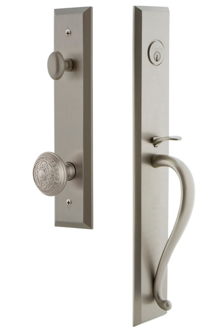 Grandeur Hardware - Fifth Avenue One-Piece Dummy Handleset with S Grip and Windsor Knob in Satin Nickel - FAVSGRWIN - 849673