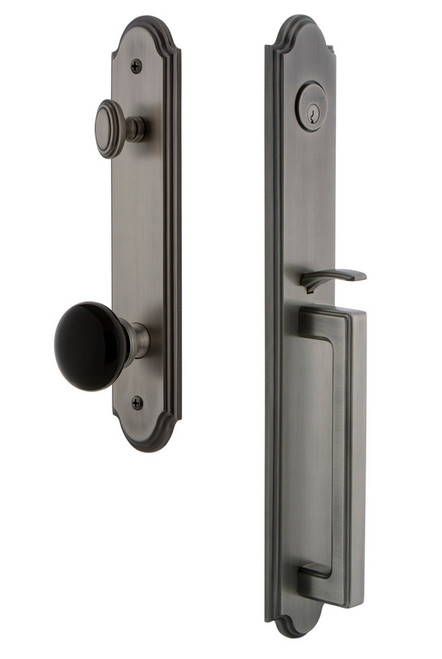 Grandeur Arc One-Piece Handleset with D Grip and Coventry Knob in Antique Pewter - ARCDGRCOV - 854283