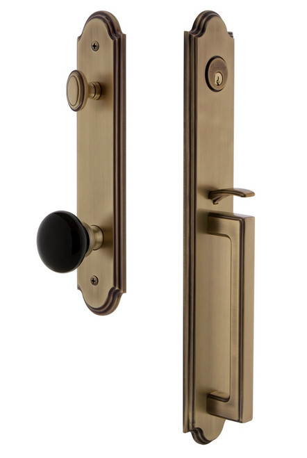 Grandeur Arc One-Piece Handleset with D Grip and Coventry Knob in Vintage Brass - ARCDGRCOV - 854288