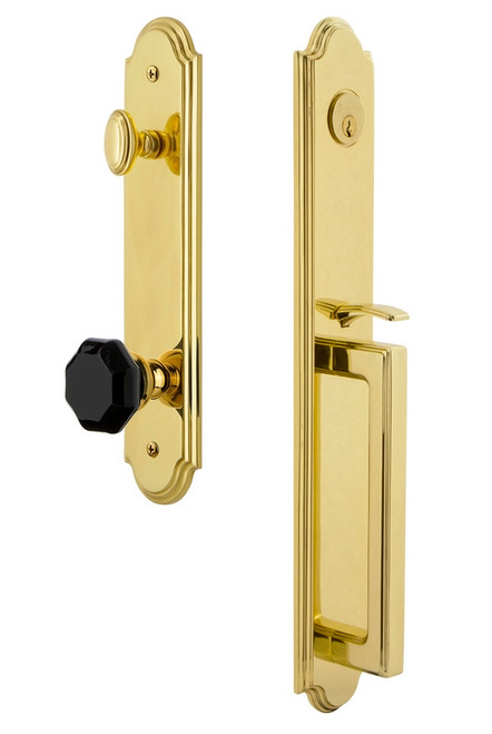 Grandeur Arc One-Piece Handleset with D Grip and Lyon Knob in Lifetime Brass - ARCDGRLYO - 852137