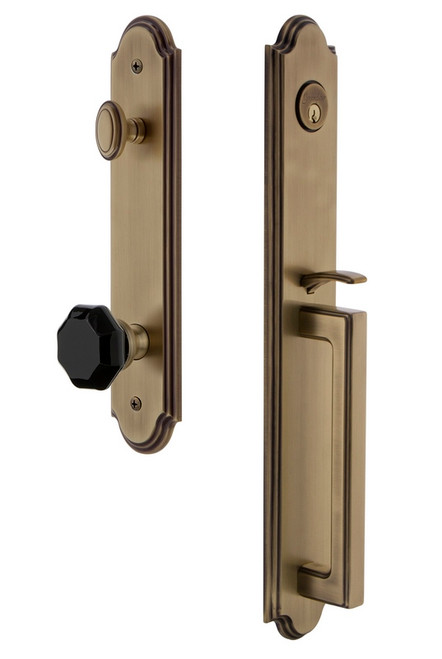 Grandeur Arc One-Piece Handleset with D Grip and Lyon Knob in Vintage Brass - ARCDGRLYO - 852144