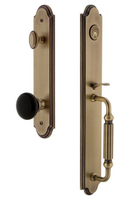 Grandeur Arc One-Piece Handleset with F Grip and Coventry Knob in Vintage Brass - ARCFGRCOV - 854308