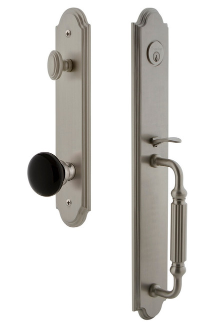 Grandeur Arc One-Piece Handleset with F Grip and Coventry Knob in Satin Nickel - ARCFGRCOV - 854309