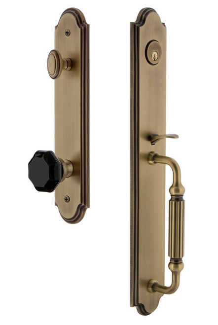 Grandeur Arc One-Piece Handleset with F Grip and Lyon Knob in Vintage Brass - ARCFGRLYO - 852164