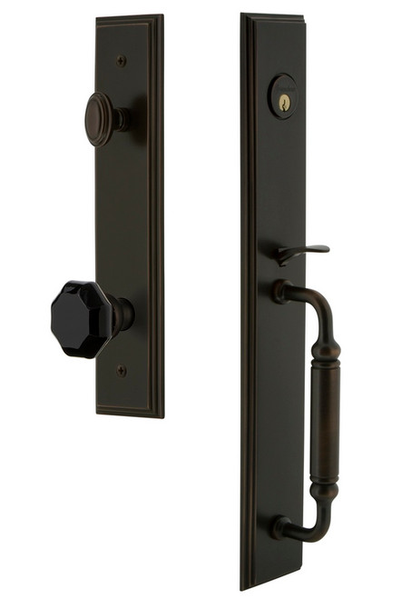 Grandeur Carre One-Piece Handleset with C Grip and Lyon Knob in Timeless Bronze - CARCGRLYO - 852203