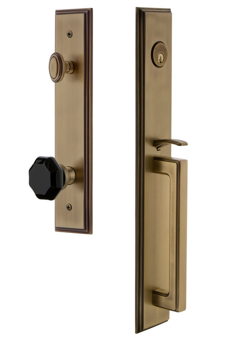 Grandeur Carre One-Piece Handleset with C Grip and Lyon Knob in Vintage Brass - CARCGRLYO - 852204