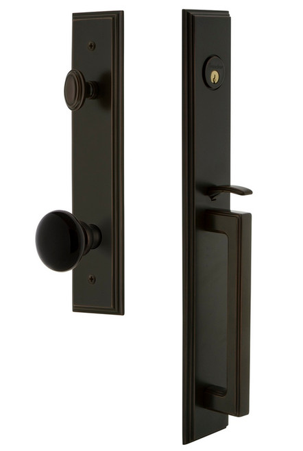 Grandeur Carre One-Piece Handleset with D Grip and Coventry Knob in Timeless Bronze - CARDGRCOV - 854370