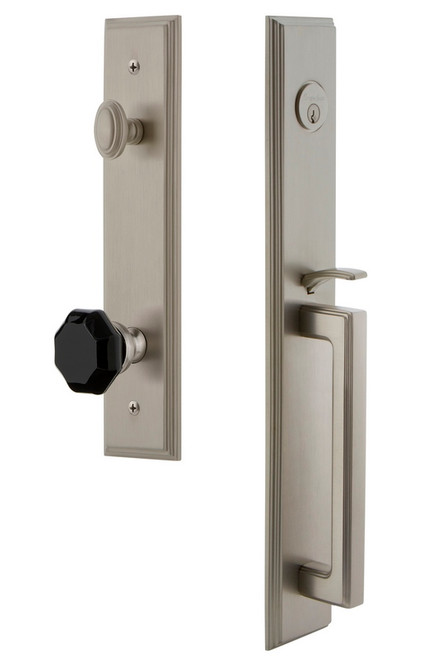 Grandeur Carre One-Piece Handleset with D Grip and Lyon Knob in Satin Nickel - CARDGRLYO - 852218