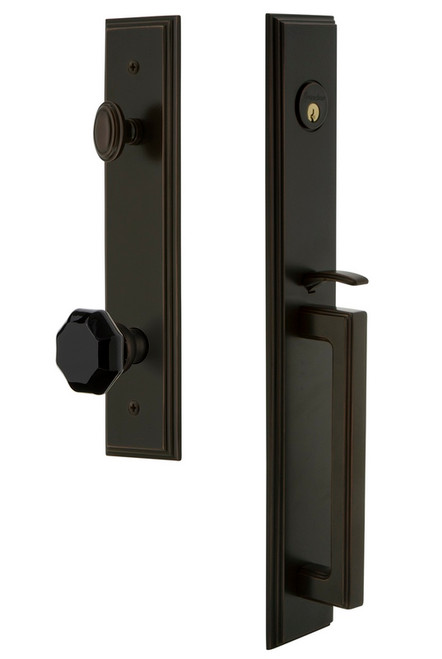 Grandeur Carre One-Piece Handleset with D Grip and Lyon Knob in Timeless Bronze - CARDGRLYO - 852219