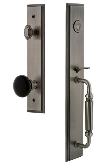 Grandeur Carre One-Piece Handleset with F Grip and Coventry Knob in Antique Pewter - CARFGRCOV - 854382