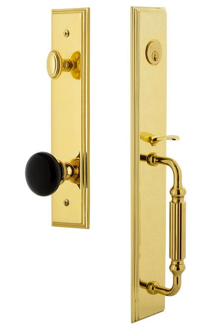 Grandeur Carre One-Piece Handleset with F Grip and Coventry Knob in Lifetime Brass - CARFGRCOV - 854385