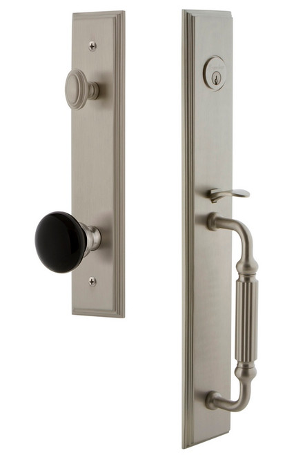 Grandeur Carre One-Piece Handleset with F Grip and Coventry Knob in Satin Nickel - CARFGRCOV - 854386