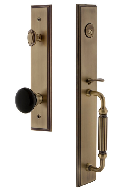 Grandeur Carre One-Piece Handleset with F Grip and Coventry Knob in Vintage Brass - CARFGRCOV - 854388