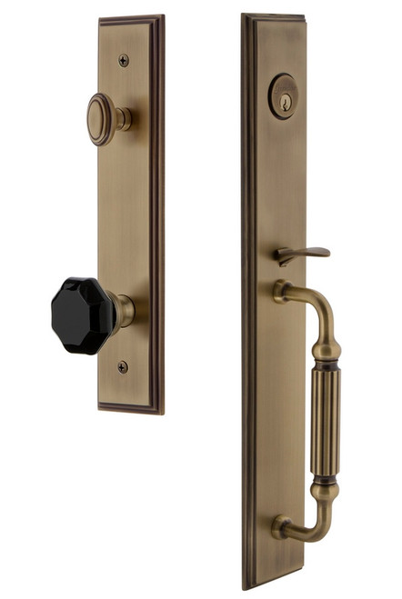 Grandeur Carre One-Piece Handleset with F Grip and Lyon Knob in Vintage Brass - CARFGRLYO - 852244