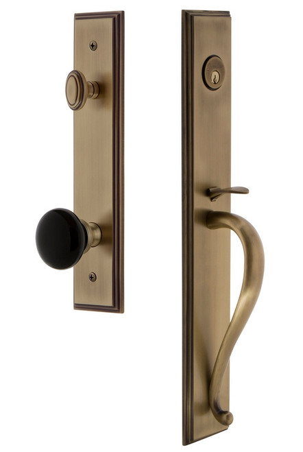 Grandeur Carre One-Piece Handleset with S Grip and Coventry Knob in Vintage Brass - CARSGRCOV - 854408