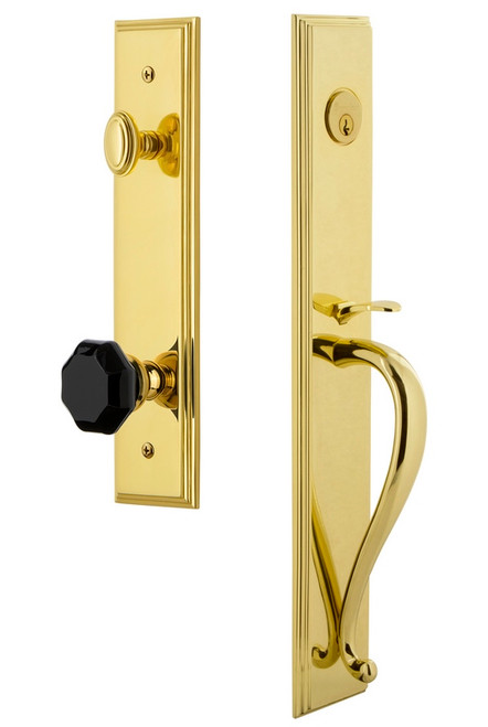 Grandeur Carre One-Piece Handleset with S Grip and Lyon Knob in Lifetime Brass - CARSGRLYO - 852257