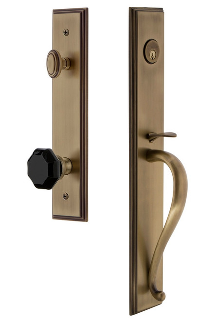 Grandeur Carre One-Piece Handleset with S Grip and Lyon Knob in Vintage Brass - CARSGRLYO - 852264