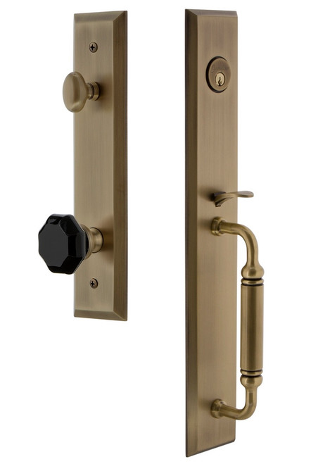 Grandeur Fifth Avenue One-Piece Handleset with C Grip and Lyon Knob in Vintage Brass - FAVCGRLYO - 852280