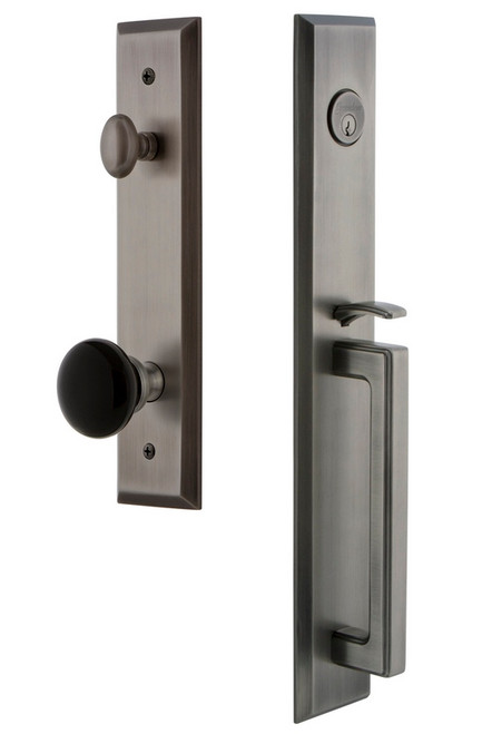 Grandeur Fifth Avenue One-Piece Handleset with D Grip and Coventry Knob in Antique Pewter - FAVDGRCOV - 854442