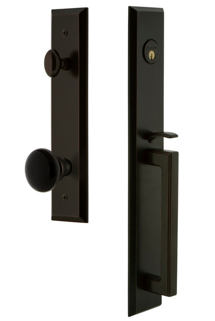 Grandeur Fifth Avenue One-Piece Handleset with D Grip and Coventry Knob in Timeless Bronze - FAVDGRCOV - 854450