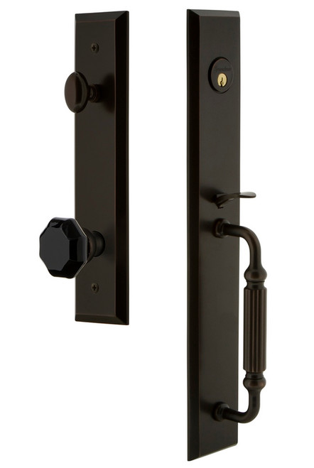 Grandeur Fifth Avenue One-Piece Handleset with F Grip and Lyon Knob in Timeless Bronze - FAVFGRLYO - 852319