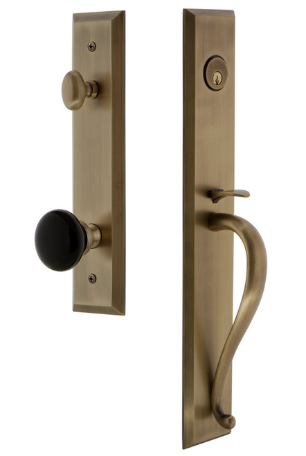 Grandeur Fifth Avenue One-Piece Handleset with S Grip and Coventry Knob in Vintage Brass - FAVSGRCOV - 854488