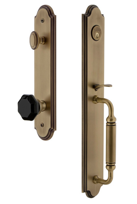 Grandeur Arc One-Piece Dummy Handleset with C Grip and Lyon Knob Vintage Brass - ARCCGRLYO - 852363