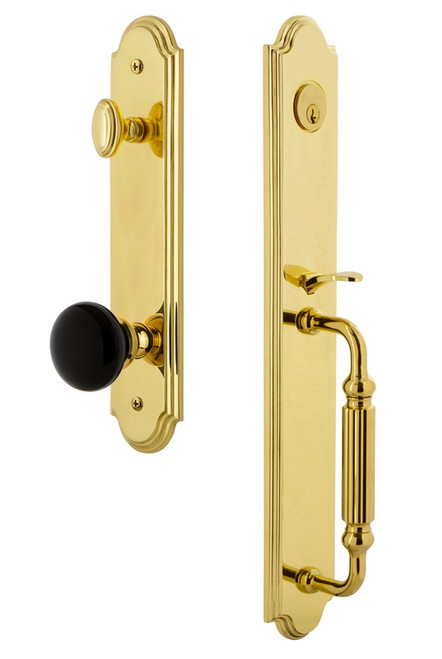 Grandeur Arc One-Piece Dummy Handleset with F Grip and Coventry Knob Lifetime Brass - ARCFGRCOV - 854518
