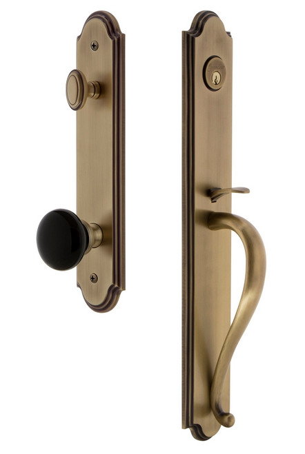 Grandeur Arc One-Piece Dummy Handleset with S Grip and Coventry Knob Vintage Brass - ARCSGRCOV - 854526