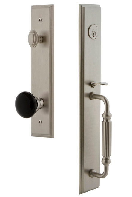 Grandeur Carre One-Piece Dummy Handleset with F Grip and Coventry Knob Satin Nickel - CARFGRCOV - 854544