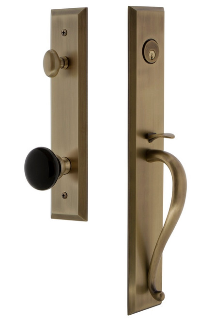 Grandeur Fifth Avenue One-Piece Dummy Handleset with S Grip and Coventry Knob Vintage Brass - FAVSGRCOV - 854576