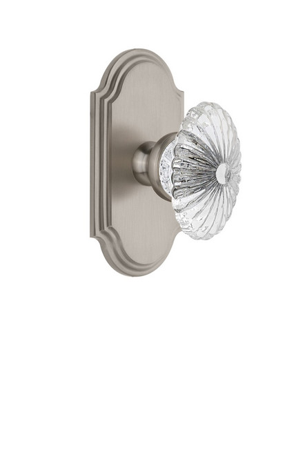 Grandeur Hardware - Arc Plate Double Dummy with Burgundy Crystal Knob in Satin Nickel - ARCBUR - 811514