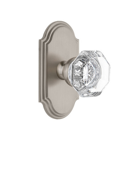 Grandeur Hardware - Arc Plate Double Dummy with Chambord Crystal Knob in Satin Nickel - ARCCHM - 811486