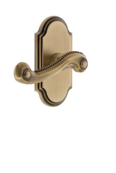 Grandeur Hardware - Arc Plate Dummy with Newport Lever in Vintage Brass - ARCNEW - 821107