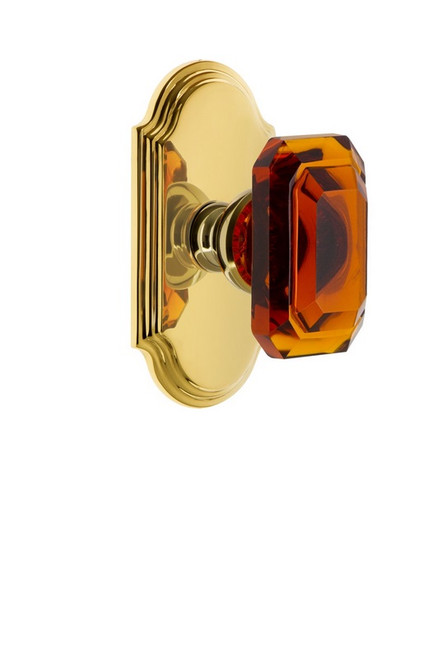 Grandeur Hardware - Arc Plate Passage with Baguette Crystal Knob in Polished Brass - ARCBCA - 827729