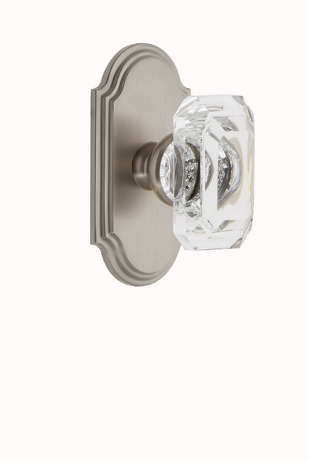 Grandeur Hardware - Arc Plate Passage with Baguette Crystal Knob in Satin Nickel - ARCBCC - 827734