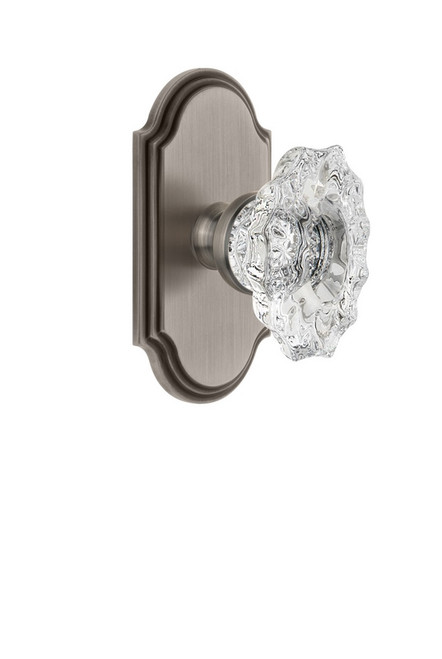 Grandeur Hardware - Arc Plate Passage with Biarritz Crystal Knob in Antique Pewter - ARCBIA - 812206