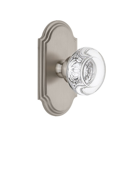 Grandeur Hardware - Arc Plate Passage with Bordeaux Crystal Knob in Satin Nickel - ARCBOR - 812217