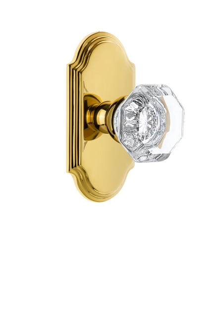 Grandeur Hardware - Arc Plate Passage with Chambord Crystal Knob in Lifetime Brass - ARCCHM - 811216