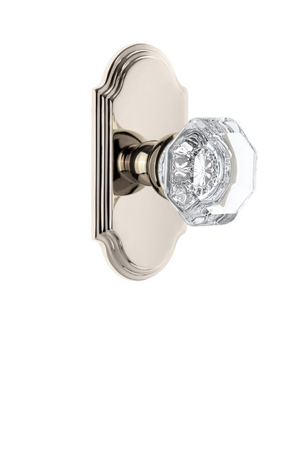 Grandeur Hardware - Arc Plate Passage with Chambord Crystal Knob in Polished Nickel - ARCCHM - 812237