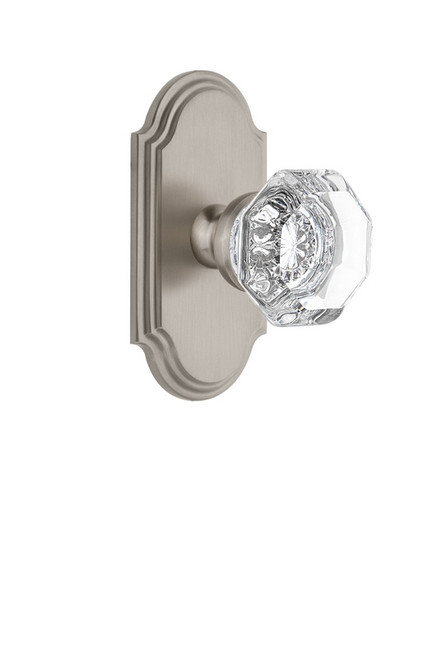 Grandeur Hardware - Arc Plate Passage with Chambord Crystal Knob in Satin Nickel - ARCCHM - 811213